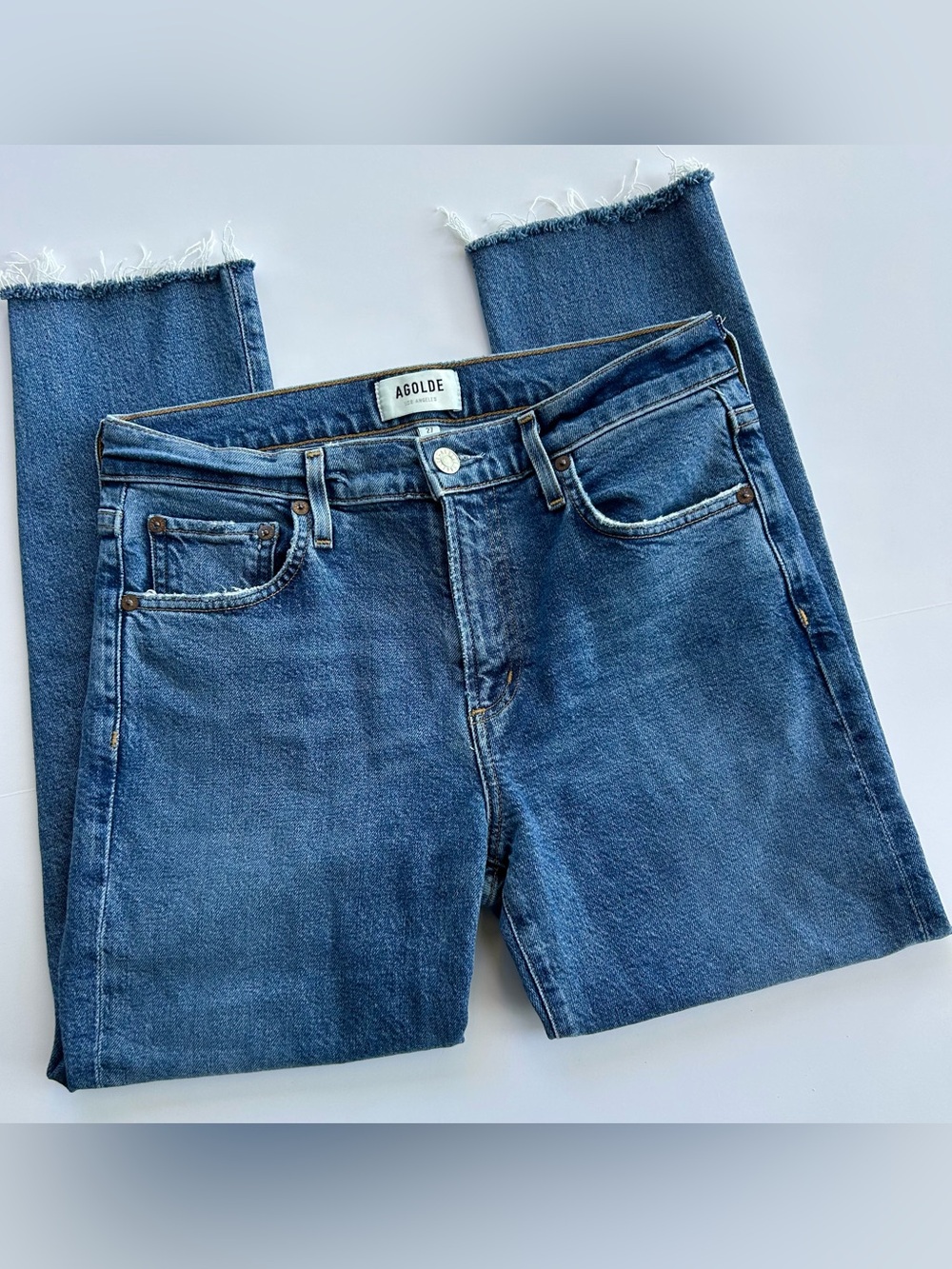 AGOLDE Toni Straight Mid Rise Raw Hem 
 Jeans Medium Wash A133-1255 • Size 27